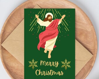 面白いイエスのクリスマスカード：ホリデーグリーティング（デジタルダウンロード、PDF/PNGファイル）