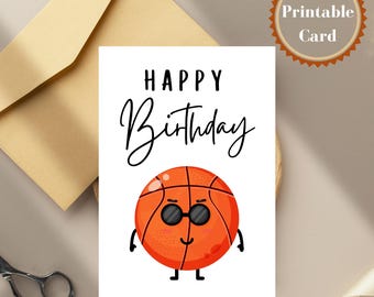 バスケットボールの誕生日カード：スポーツグリーティングカード（デジタルダウンロード）