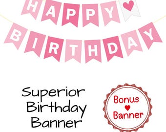 ピンクのハッピーバースデーバナー：ハートバナー付きの紐付きパーティーデコレーション