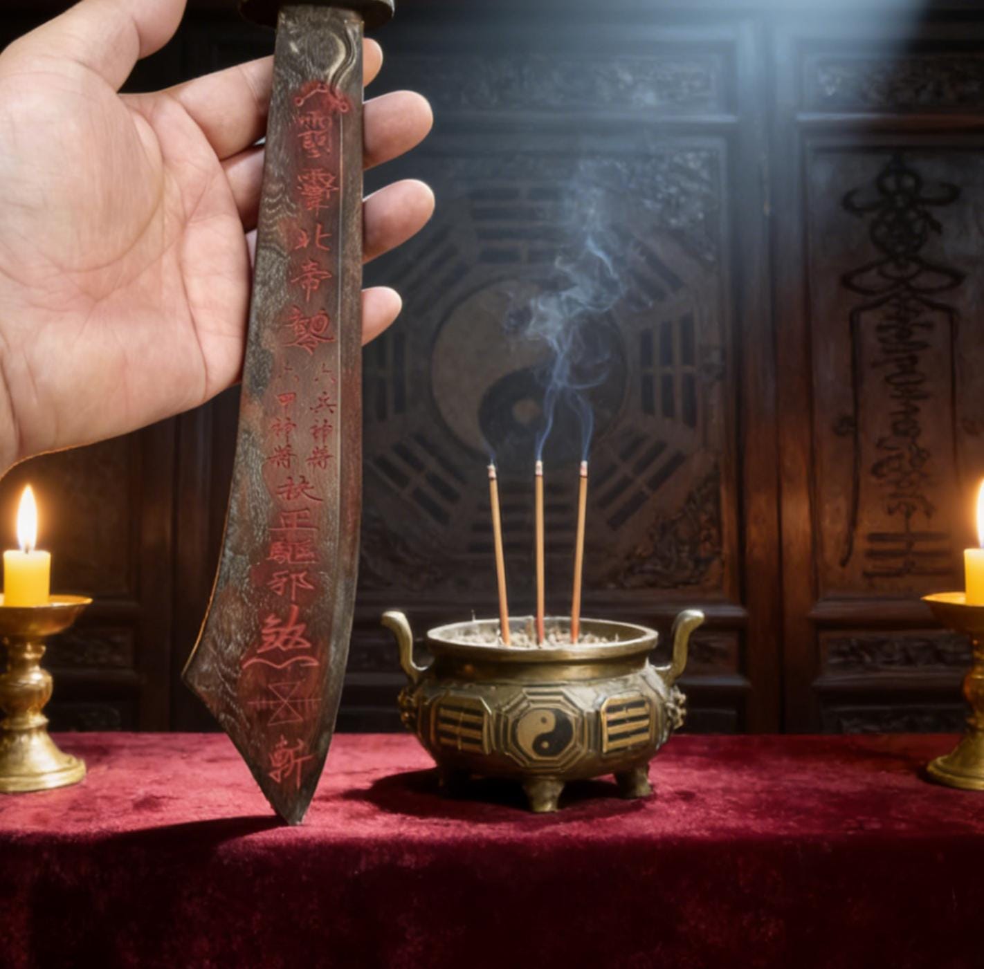 Lightning-struck Peach Wood Taoist Ritual Blade – Dragon Handle
