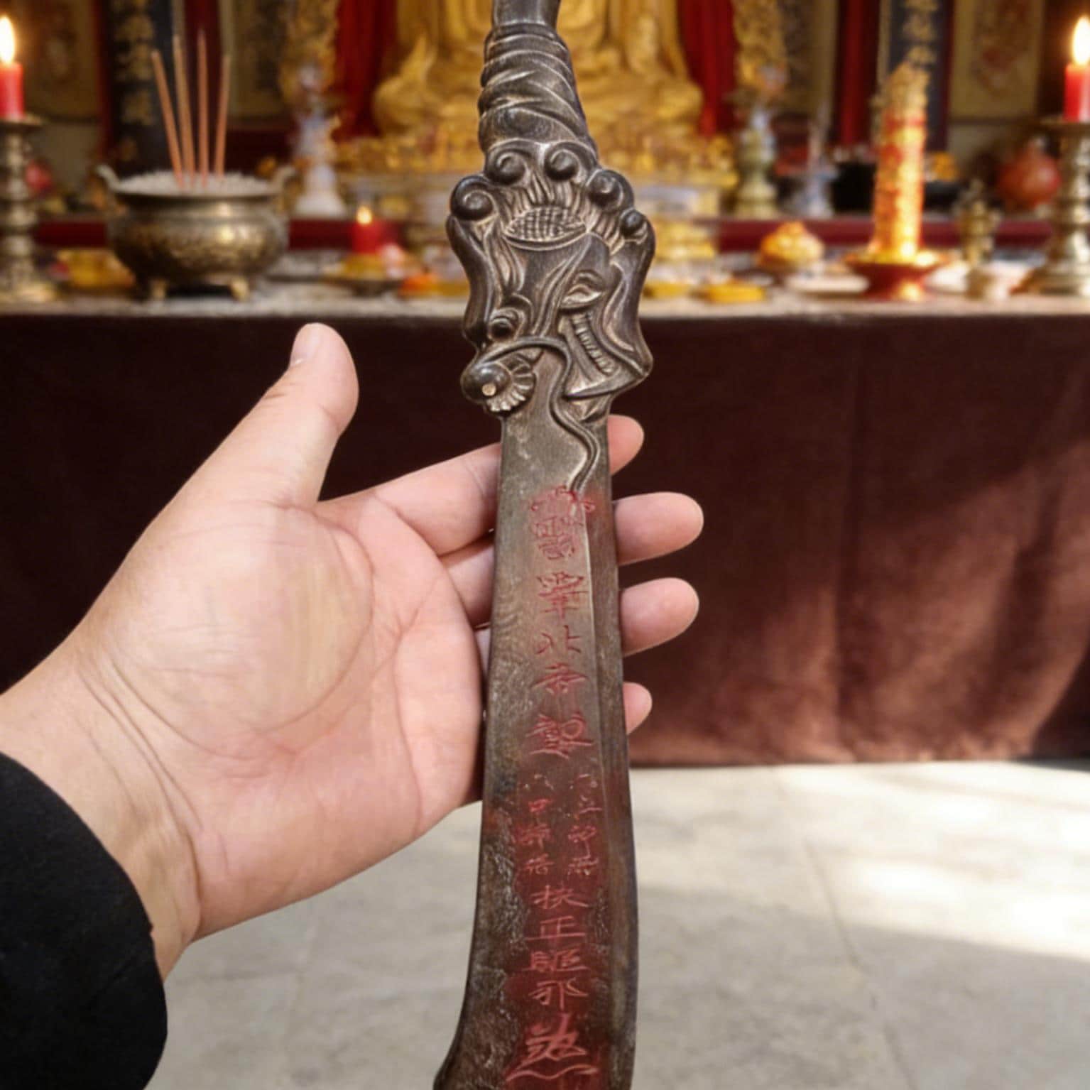 Lightning-struck Peach Wood Taoist Ritual Blade – Dragon Handle