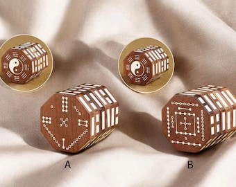 Handcrafted Lightning-Struck Jujube Wood Rotating I Ching Cube with Silver Inlay - Feng Shui Gift Home Protection Talisman-Drive away Ghosts