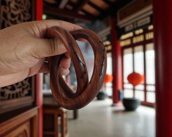 Handcrafted Yinyang Qiankun Rings: Lightning-Struck Jujube Wood, Taoist Blessing-Customizable Consecration Service