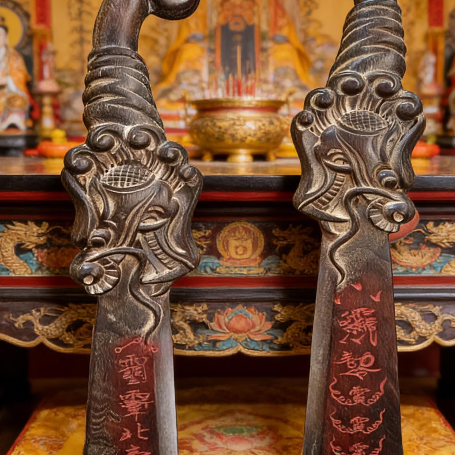 Lightning-struck Peach Wood Taoist Ritual Blade – Dragon Handle