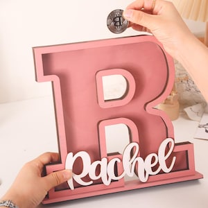 Personalized Wooden Letter Piggy Bank: Custom Name, Colorful Nursery Decor