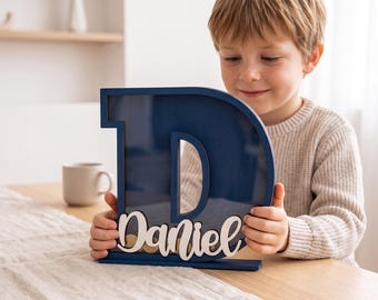 Personalized Wooden Letter Piggy Bank: Custom Name, Colorful Nursery Decor