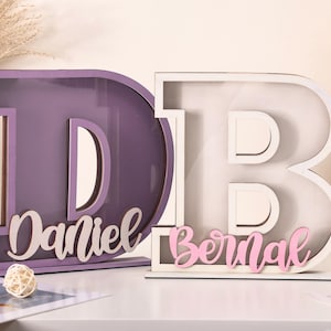 Personalized Wooden Letter Piggy Bank: Custom Name, Colorful Nursery Decor