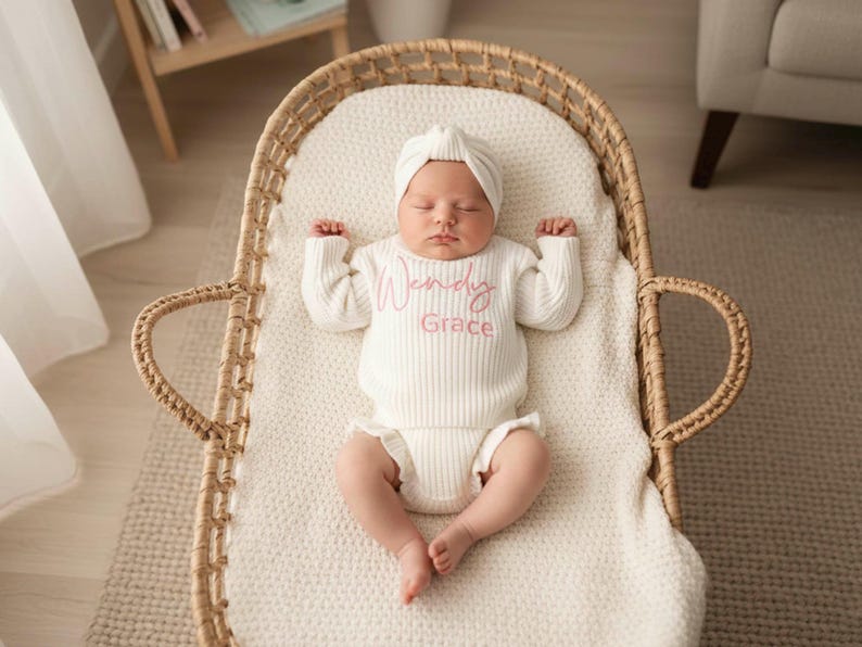 Custom Embroidered Baby Ruffle Romper, Knitted Infant Name Newborn ...