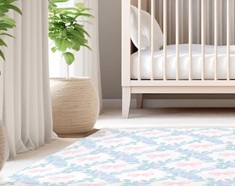 Pink and Blue Bow Nursery Rug: Grandmillennial Baby Girl Room Decor
