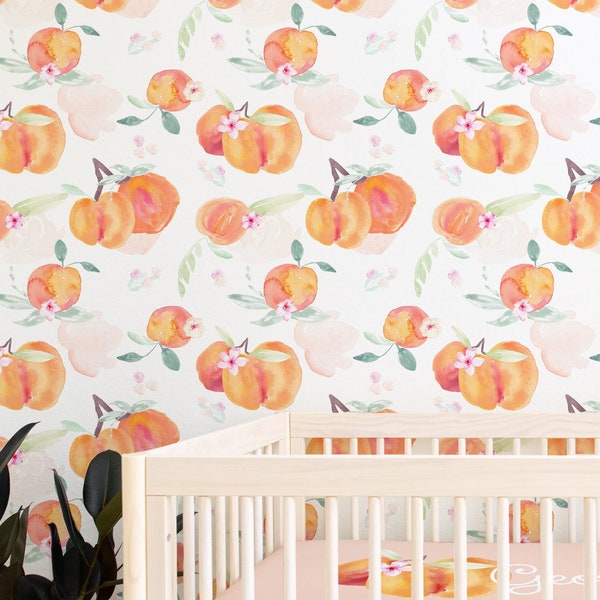 Peaches Wallpaper, Peach Removable Wallpaper, Peel Stick, Nursery Wallpaper, Georgia Girl, Girl Nursery, Georgia Peach Decor, Sweet Peach