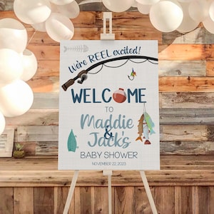 Fishing Baby Shower Welcome Sign, Personalized Fishing Baby Shower Sign, Boy Welcome Poster, Baby Shower Decorations, Foam, Fish, Rod, Reel