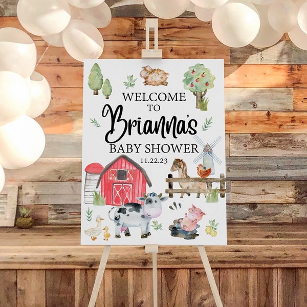 Farm Baby Shower Welcome Sign, Personalized Barnyard Baby Shower Sign, Boy Welcome Poster, Baby Shower Decorations, Foam, Barn, Animals