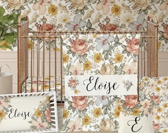 Vintage Floral Crib Bedding Set: Earthy Nursery Decor