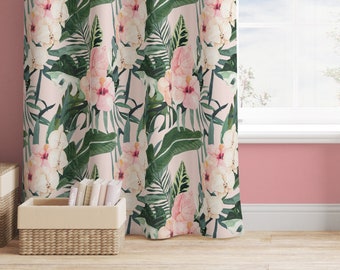 Tropical Floral Girl Room Curtains, Tropical Nursery Decor, Girl Nursery Decor, Blackout Curtain Panels, Sheer Curtain Panels, Floral, Girl