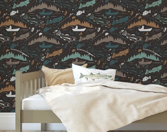 Bass Fishing and Outdoor Peel and Stick Wallpaper for your Boys Room, Teen Bedroom, or Baby Boy Nursery