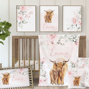 Highland Cow Floral Girl Crib Bedding Set for your Baby Girl Western Nursery | Mix and Match to Create Your Baby Bedding Set