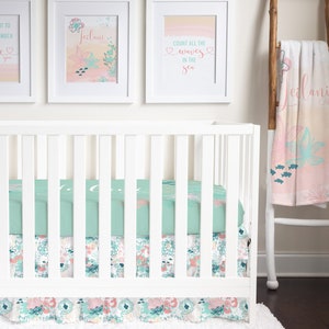Mint and navy crib bedding discount