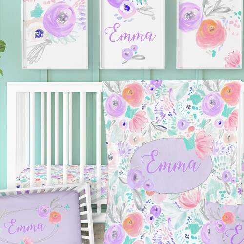 Floral Crib Bedding Set Personalized Baby Girl Crib Bedding Etsy