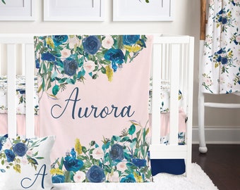 Floral Crib Bedding, Girl Baby Bedding, Watercolor Floral, Pink, Blush, Peach, Crib Sheet, Boho Nursery, Floral Minky Blanket, Baby Gift