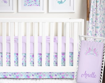 Beddengoed zeemeermin: zeeblauwe zeeblauwe babykamer, gepersonaliseerd laken