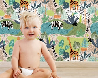 Safari Peel and Stick Wallpaper for your Jungle Baby Nursery or Toddler Boy Room