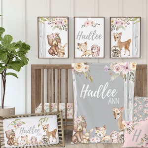 Woodland Baby Girl Crib Bedding Set: Floral Deer, Bear, Fox