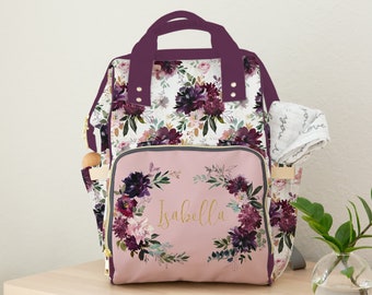 Moody Floral Diaper Bag, Personalized, Backpack, Baby Girl, Romantic Nursery Decor, Baby Girl Shower Gift, Floral Girl Nursery, Burgundy