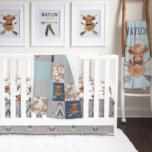 Highland Cow Baby Boy Crib Bedding Set: Western Nursery Decor