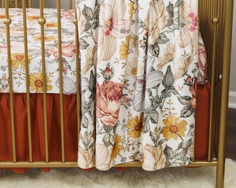 Vintage Floral Baby Girl Bedding: Crib Sheet, Skirt & Blanket