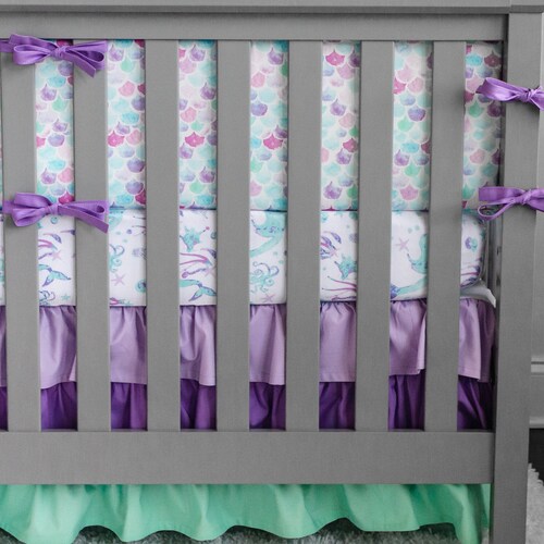 Mermaid Crib Bedding Baby Girl Nursery Set Purple and Teal Etsy