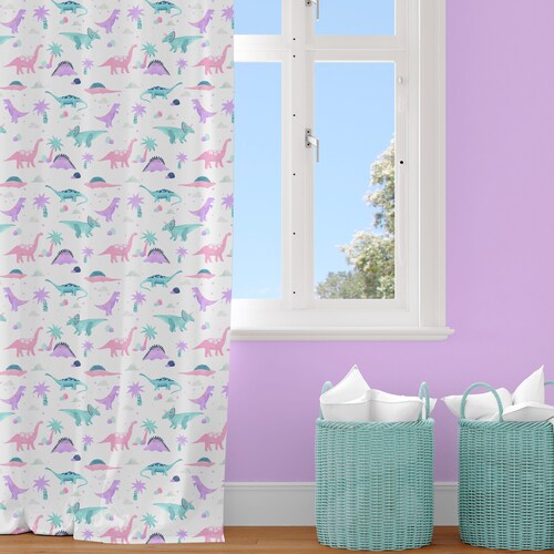 Dinosaur Curtains Girls Room Decor Dino Nursery Toddler Etsy