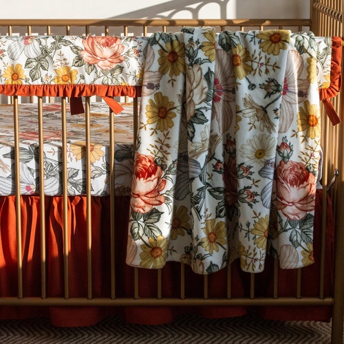 Vintage Earthy Floral Spice Ruffled Crib Bedding Set