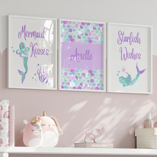 Nursery Wall Art, Mermaid Decor, Baby Nursery Decor, Ocean Crib Bedding, Personalized, Jewel Mermaids, Girl Room Decor, Toddler, Baby, Girl