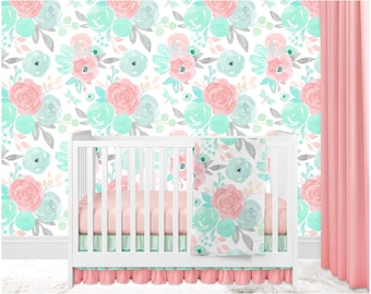 baby girl crib bedding floral crib bedding watercolor floral pastel flowers salmon coral mint boho crib bedding floral crib bumpers - Baby Girl Crib Bedding baby girl crib bedding floral crib bedding watercolor floral pastel flowers salmon coral mint boho crib bedding floral crib bumpers - Baby Girl Crib Bedding