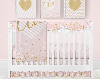 pink and gold crib skirt