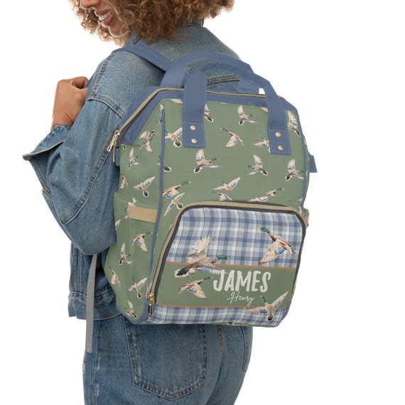 Personalized Baby Boy Diaper Bag Backpack: Duck Hunting Nursery Decor