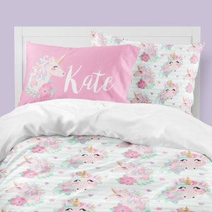 Unicorn Bedding Girls Room Duvet Cover Comforter Queen King Twin Pink Purple Pillowcase With Name Custom Personalized Room Decor Etsy UK