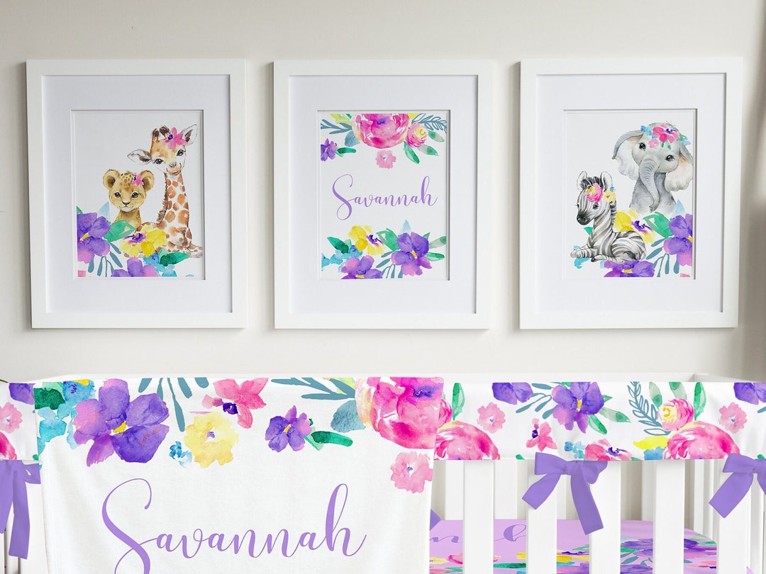 Girl Jungle Nursery Wall Art Pink Elephant Nursery Decor Etsy