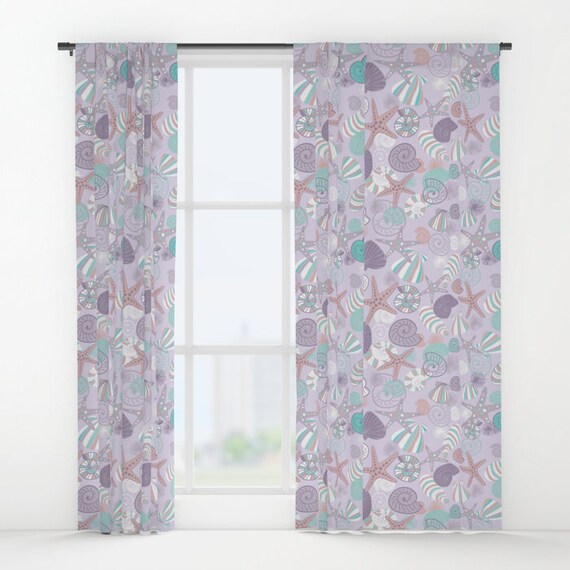 Seashell Curtains Nursery Curtains Purple Curtain Panels Etsy