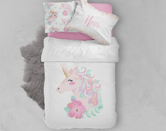 Girls Room Unicorn Bedding Set Toddler Twin Full Queen King Duvet Cover Comforter Pillowcase Set Sheet Set Name Pillowcase Gift Etsy