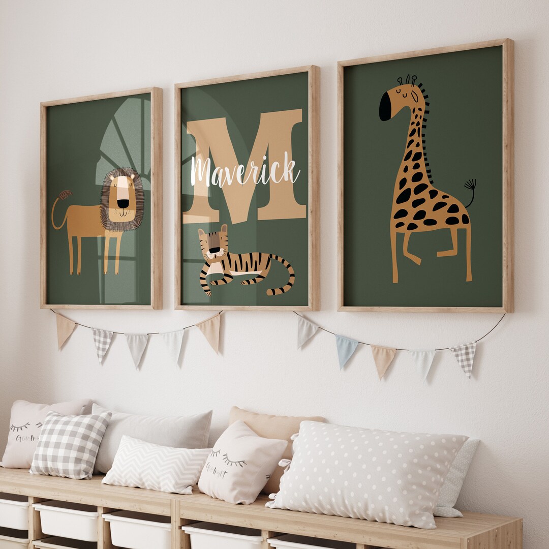 Nursery Wall Art, Mod Safari Decor, Safari Nursery Decor, Baby Crib Bedding, Personalized ...