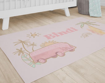 Boho Baby Girl Surfer Nursery Rug, Ocean, Coastal, Ocean Nursery Decor, Girls Room, Surfer Girl Throw Rug, Feminine Rug, Surf Life