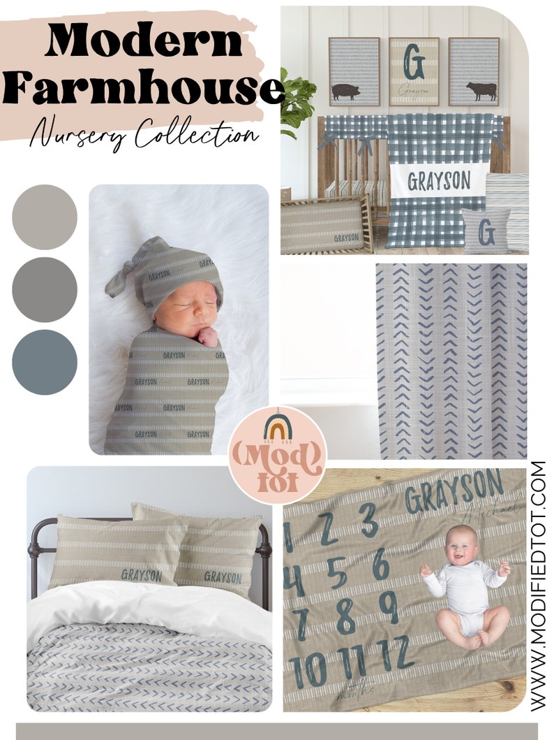 Modern Farmhouse Baby Boy Blanket, Personalized Baby Boy Gift, Nursery Decor, Baby Shower Gift, Kid Blanket, Minky, Fleece, Sherpa, Farm image 6