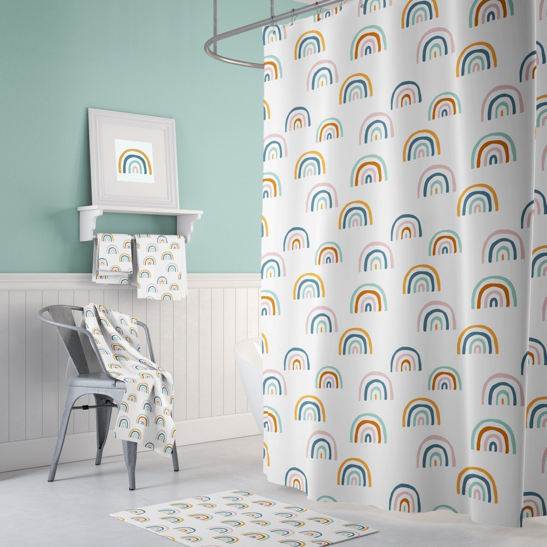 Rainbow Shower Curtain, Kids Bathroom, Decor, Bathmat, Rainbow Towel