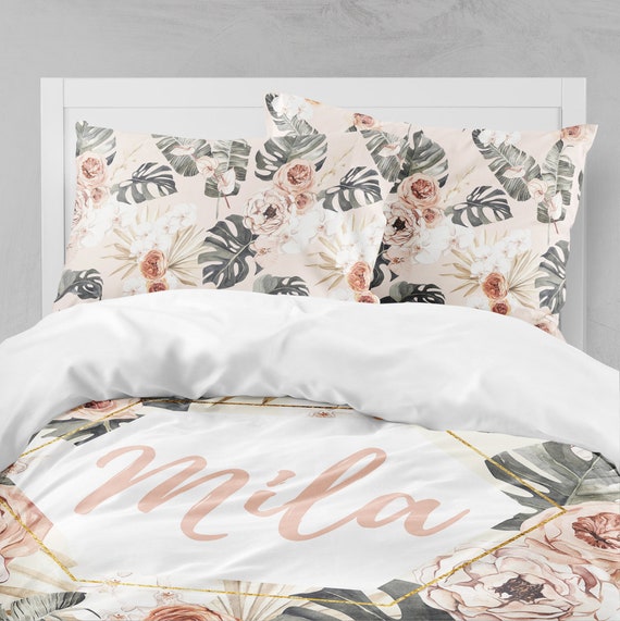 Blue Preppy Duvet Cover Floral Vintage Charm