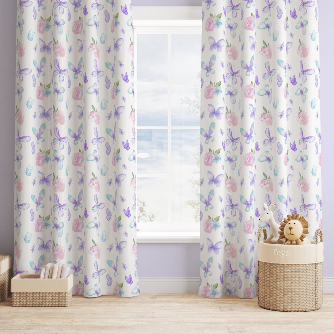 Butterfly Floral Girls Room Curtains, Girl Nursery Decor, Butterfly
