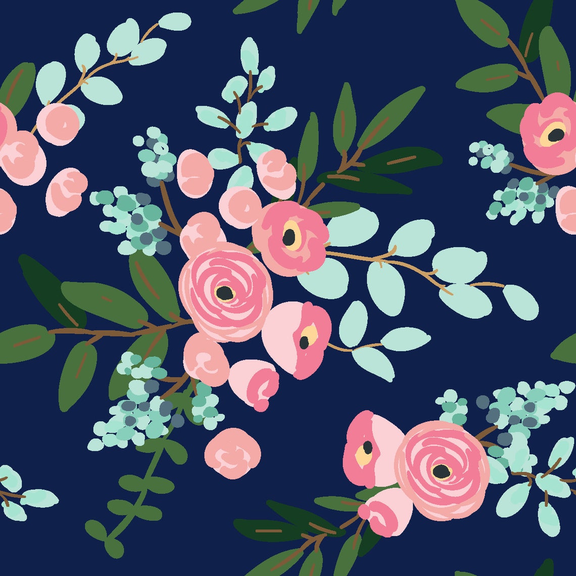 Navy Floral Wallpaper Peel and Stick Removable Watercolor Etsy