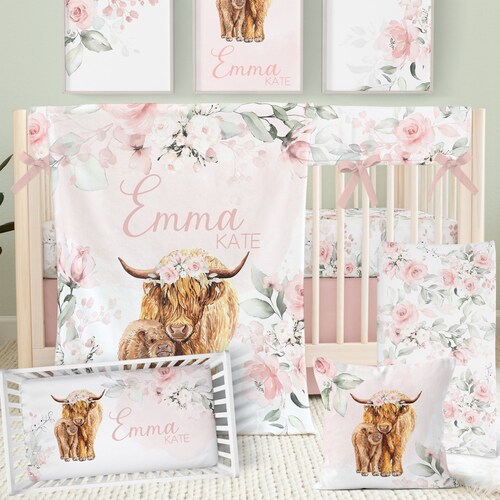 Highland Cow Nursery Crib Bedding Baby Girl Western Bedding Etsy