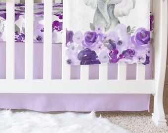 Floral Girl Crib Bedding, Purple Elephant Baby Bedding Set, Purple, Lavender, Lilac, Personalized Baby Blanket, Girl Nursery, Crib Sheet