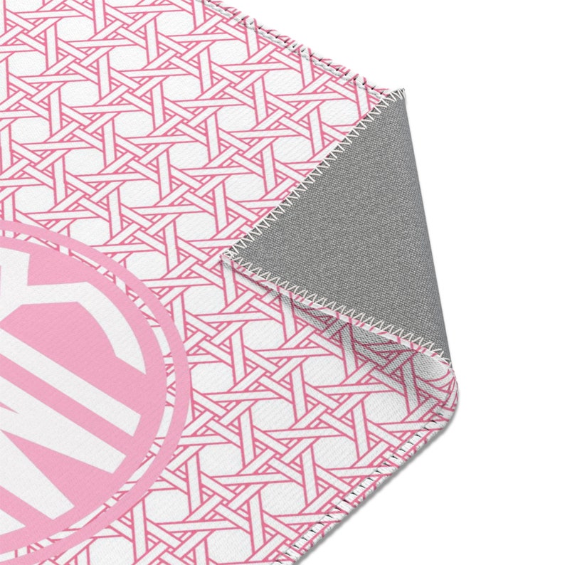 Monogrammed Nursery Rug: Pink Trellis, Preppy Baby Girl Decor image 3